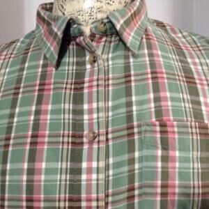 Lauren Ralph Lauren Shirt Womens 2X Plaid Button Down Green Pink Cotton Flannel
